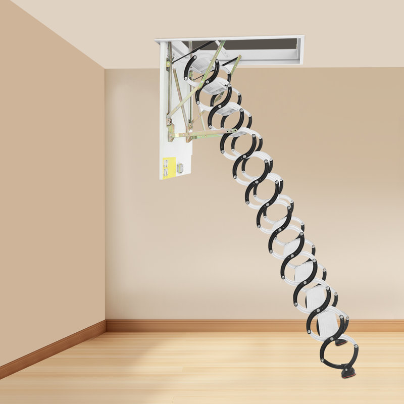 12 steps pull down folding attic stairs ceiling mounted with pull rod 661lb