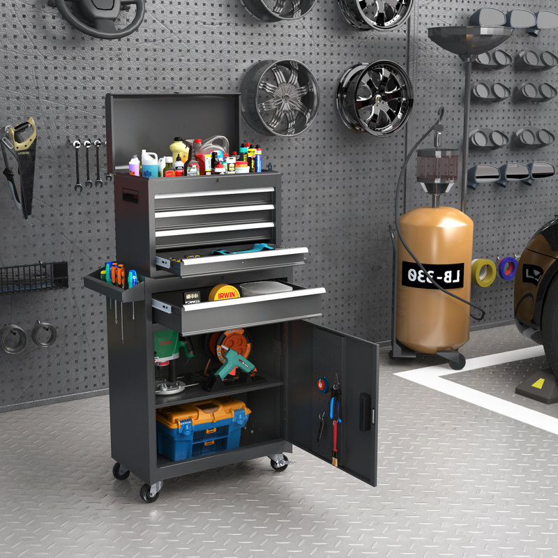 tool chest, 5-drawer rolling tool chest with locking system & detachable top, drawers for garage warehouse repair shop
