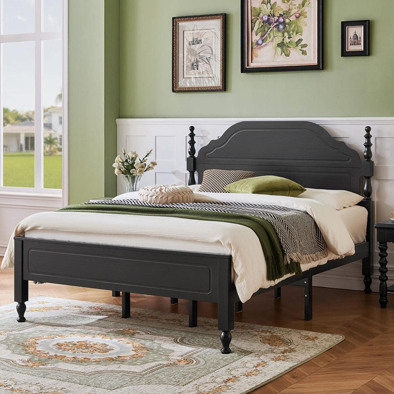queen solid wood bed frame with spindle design