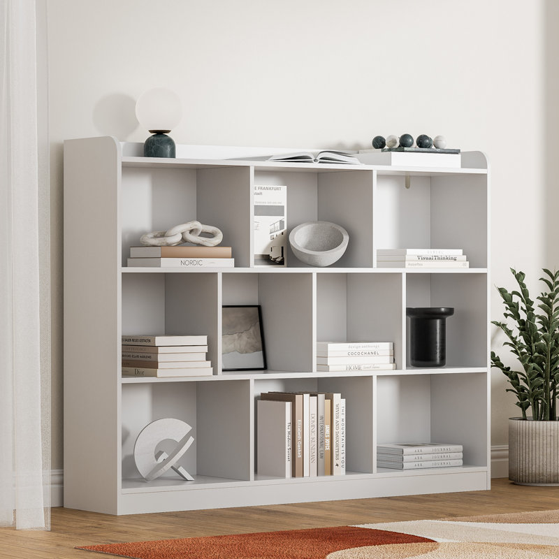 White Cube Bookshelf, Wooden Bookcase With 3 Tier Open Shelves, 10-cube Storage Shelf For Living Room, Bedroom, 55.1" W X 42.5" H
