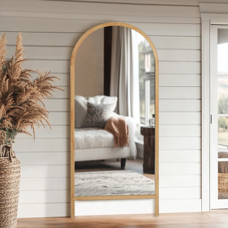 natural pine wood arch full-length mirror - elegant wall-leaning or wall-mounted design