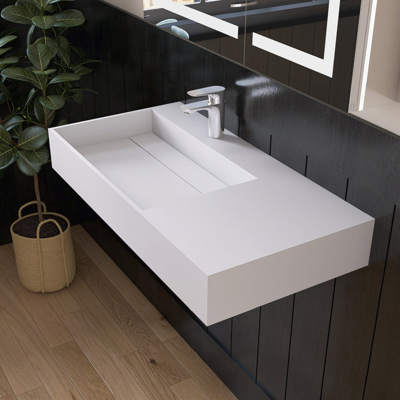 36'' Wall Mounted Bathroom Sink Solid Surface Vessel Bathroom Sink With Faucet Hole TP08-03L