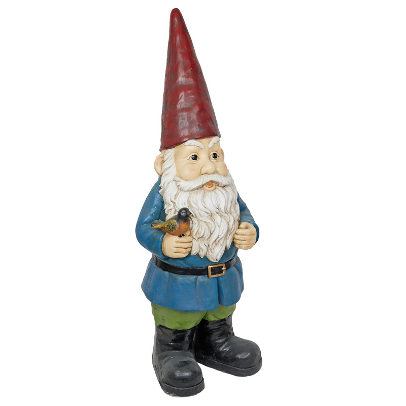Jumbo Size Gnome with Bird Decor Statue