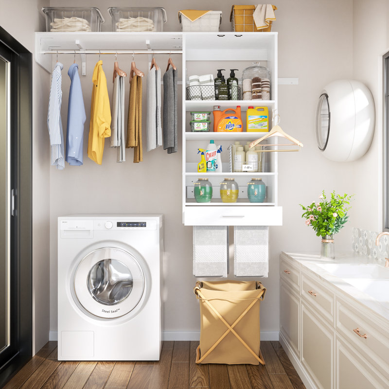 60'' Closet System with Tower Shelves for Walk-In Closet, Laundry Organizer With Hanging Rods