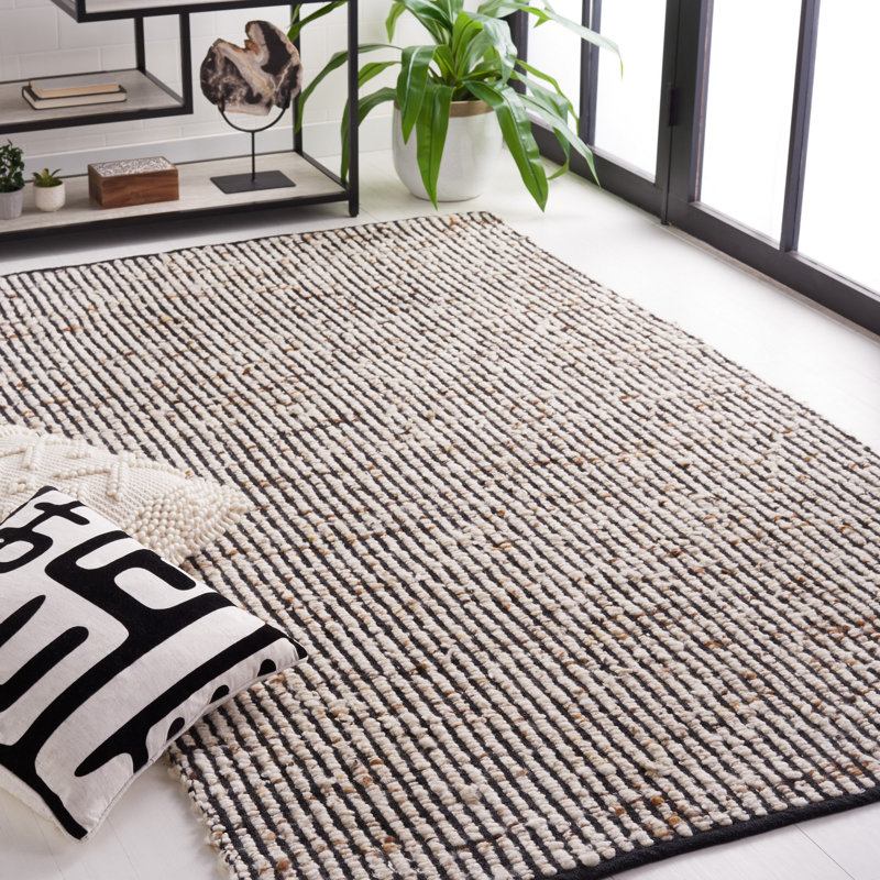 (similar to stock photo)Rynesha Flat Weave Wool/Jute Striped Rug in white/Black 8ft 10in X 12ft 6in
