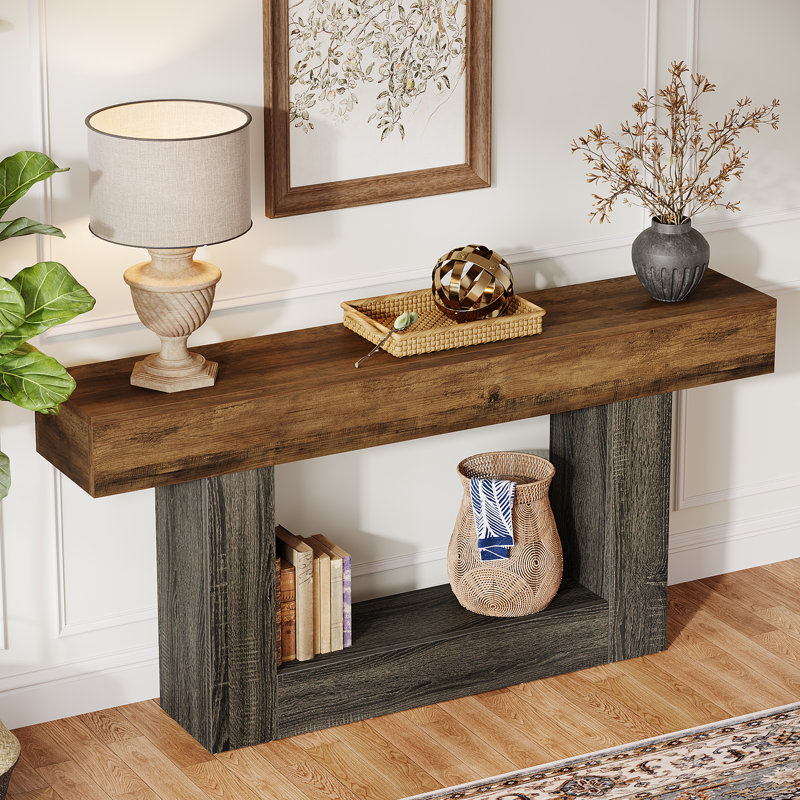 incomplete 63\" Console Table, Farmhouse Entryway Table, Narrow Wood Sofa Table for Living Room, Foyer