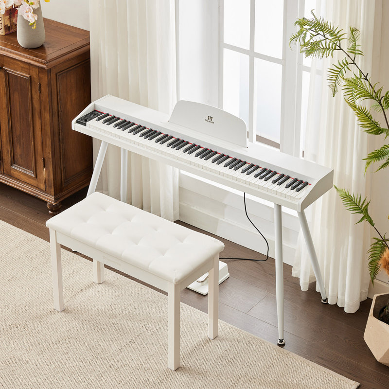 88 Keys Semi Weighted Electric Piano With Wood Piano Bench For For Beginners, Portable Digital Piano 88 Key Weighted With 3-pedal Unit