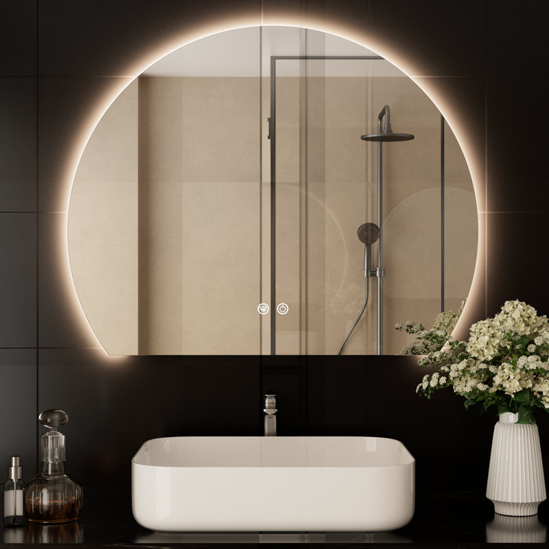 arto arch lighted backlit bathroom vanity mirror anti fog dimmable 3 color adjustable wall mirror