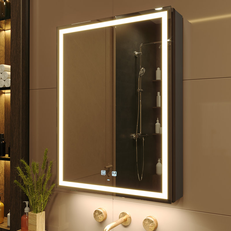 david-christian led lighted bathroom medicine cabinet with mirror, defogger, dimmer, outlets & usbs