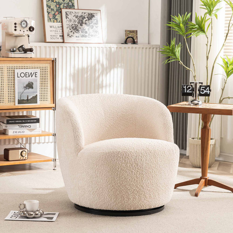 Hadriel Small Swivel Chair,Full Assembled Boucle Upholstered Fabric Barrel Chair,Small Space Armchair