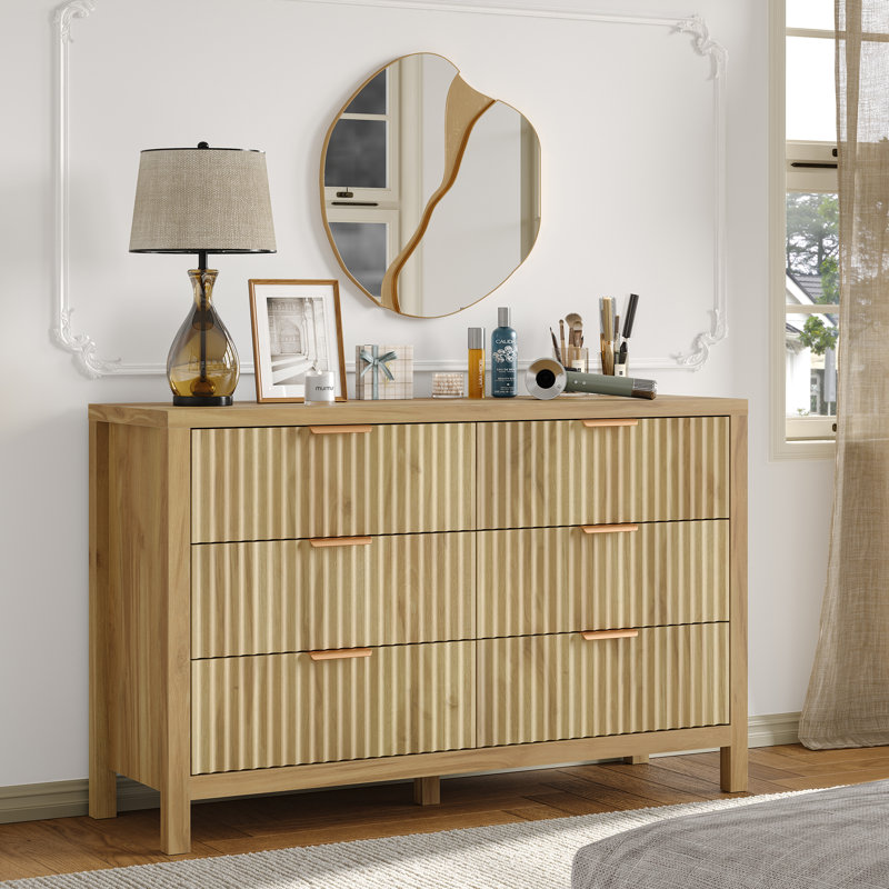 Givanna Fluted Design 6-Drawer Dresser,Wood Dresser for Bedroom