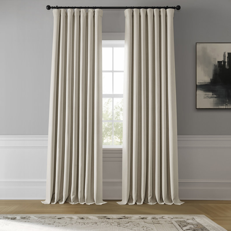 ottis textured faux linen rod pocket room darkening curtains for bedroom & living room curtains - single panel drapes
