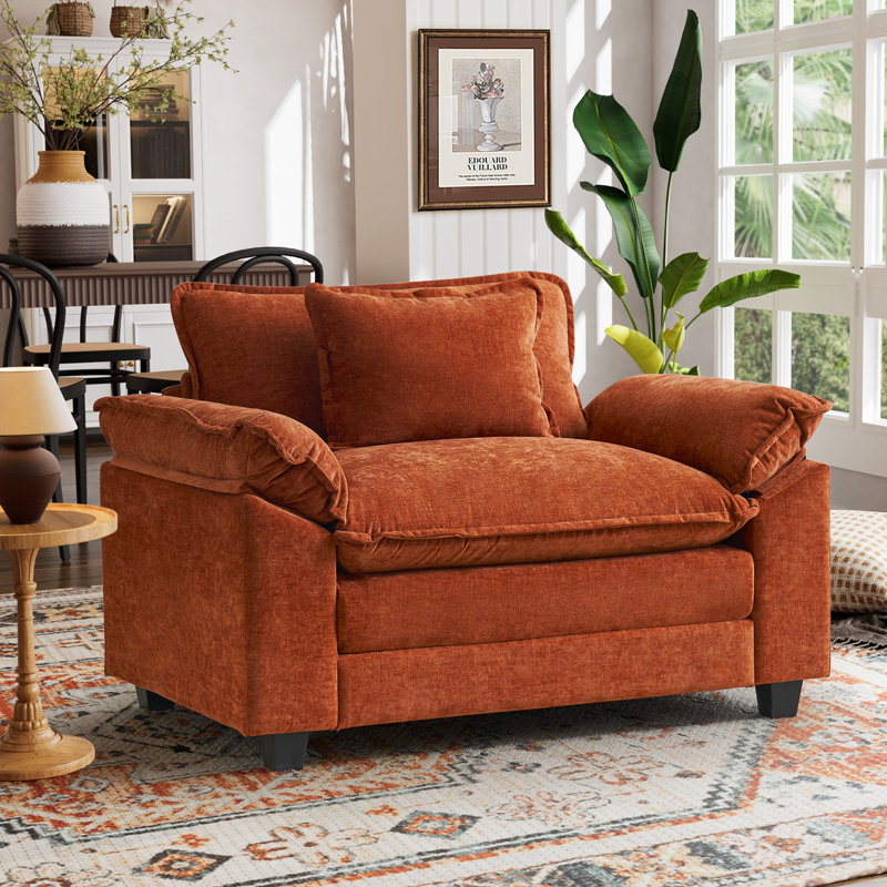 49.5'' W Oversized Premium Chenille Armchair And A Half With Accent Pillow & Removable Cushions