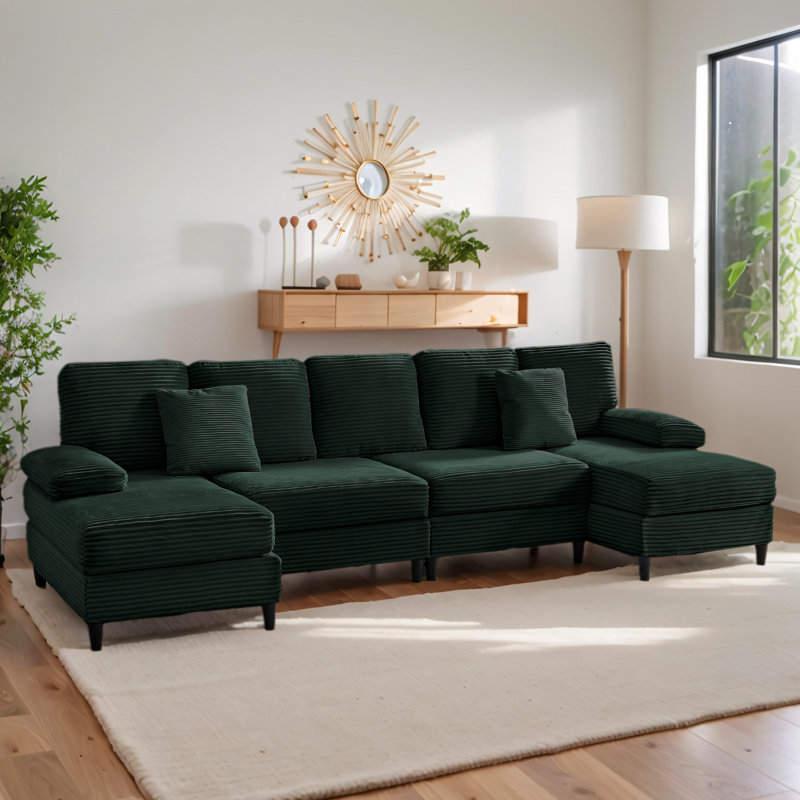 6 Seat U-Shaped Sectional Sofa With Double Chaises And Pillow,111" Wide Modern Soft Corduroy Sectional Couches For Living Room,Loft, Apartment