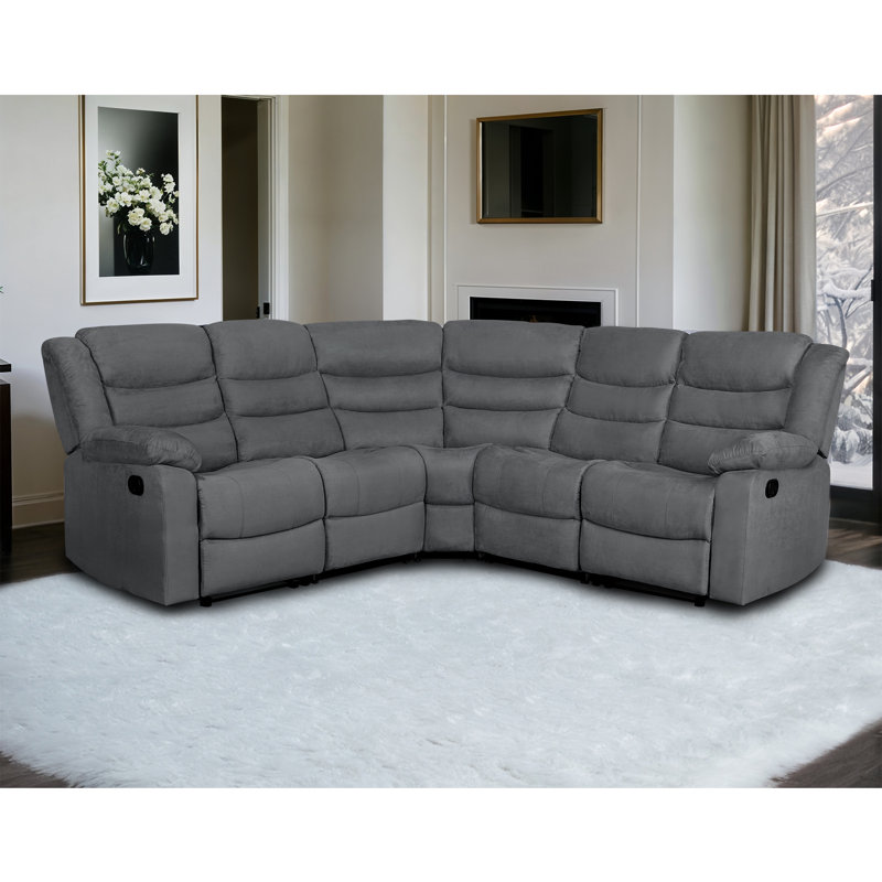 93'' Fabric Manual Reclining Sectional Sofa, Drop Down Table with Cup Holders