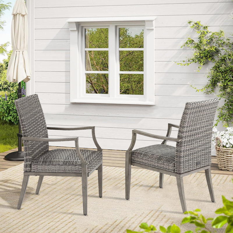 Patio Wicker Padded Dining Armchairs (Set of 2)