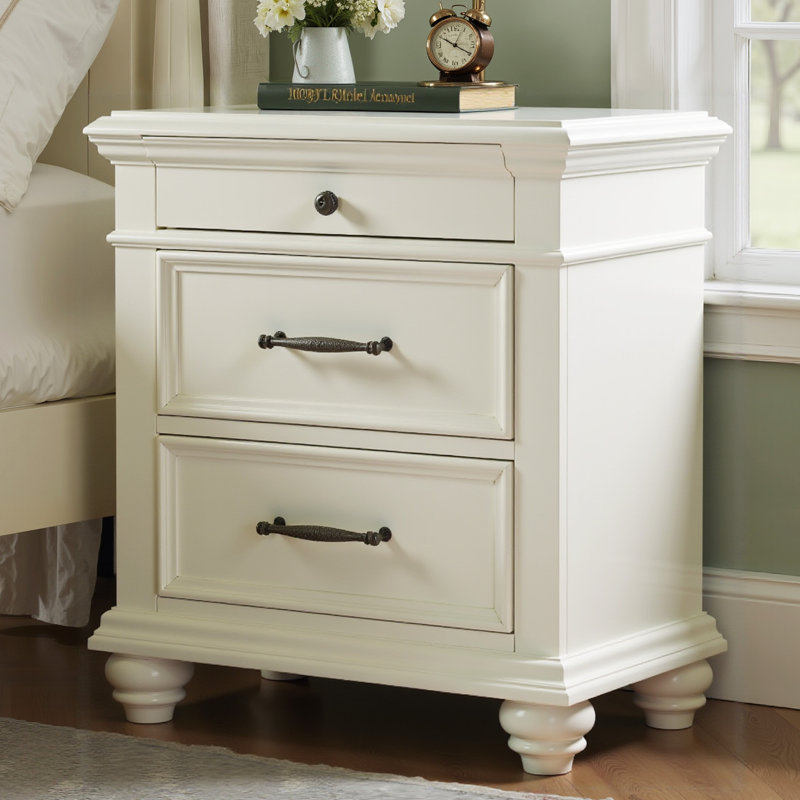 28'' W Traditional Solid Wood Nightstand With 2 Usb Ports