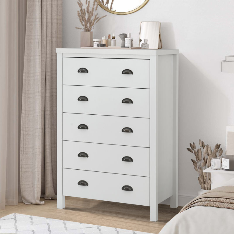 Joelle 5-Drawer Dresser with Interlock Drawer Safety Feature, Pre-assembled Metal Roller Slide