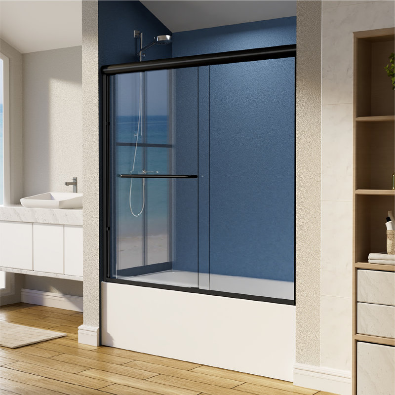 55'' - 59" W x 56'' H Double Sliding Semi-Frameless Tub Door With Clear Tempered Glass IH-5956MB-WI