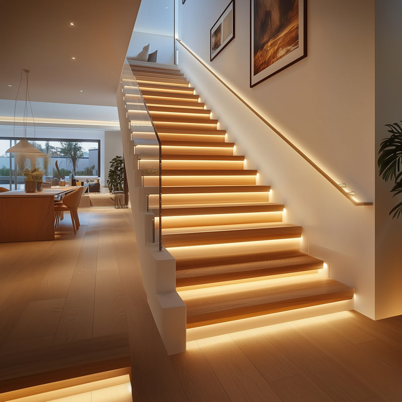 LED Smart Motion-Activated Stair Light with Remote Controlled Motion LED Step Light LED, Stair Lighting Adjustable Brightness Light Speed Steps Number(12Steps,6500k)