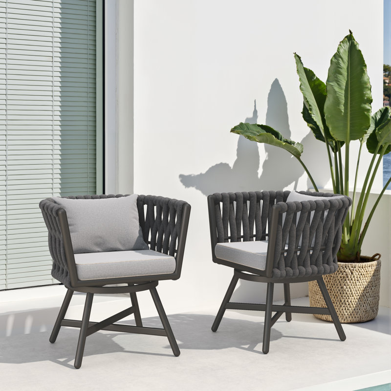 Arlend Swivel Patio Dining Armchair with Cushion (Set of 2)