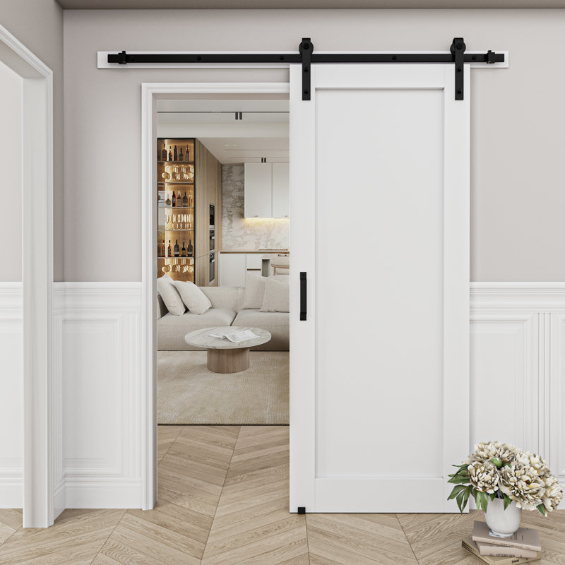 80"H 84"H 96"H Solid Manufactured Wood Panel White Primed Sliding Barn Door with Installation Hardware Kit (No Assembly Required)