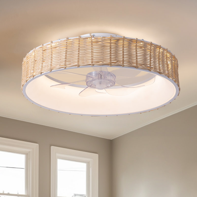 19.7'' Hermfried 7 - Blade Rattan Caged Ceiling Fan with LED Lights and Remote Control