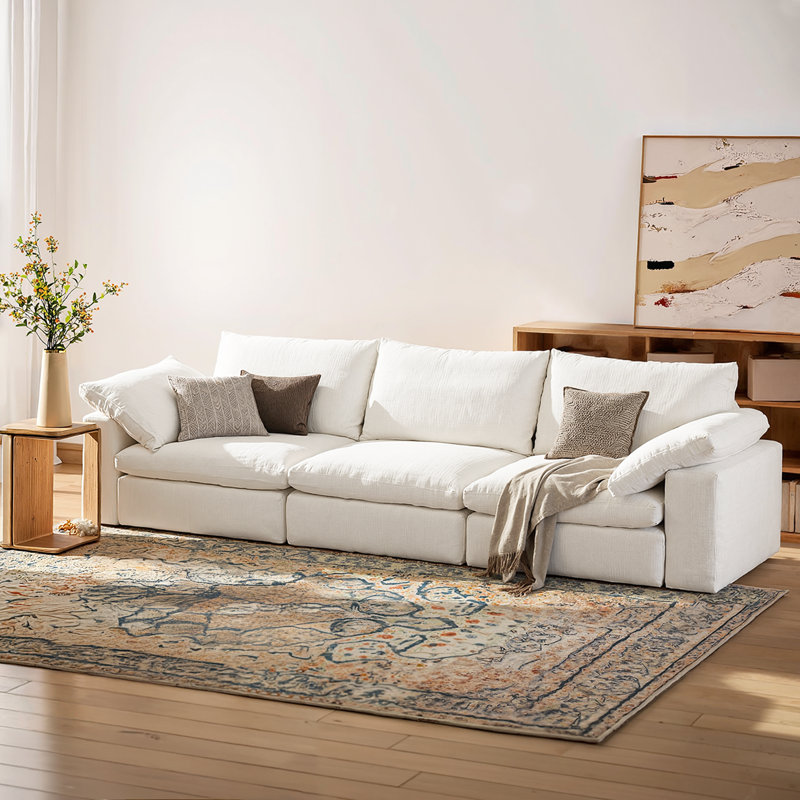 110.2" Modular Sectional Sofa, 3 Seater Comfy Cloud Couch, Oversized Upholstered Sofa, White