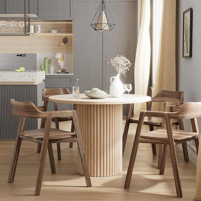 Round Dining Room Table for 1-4, with Solid Wood Base