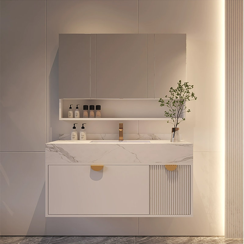 Tanzie 36"Modern Single Bathroom Vanity with White Glossy Stone Table Top, Pre-Assembled