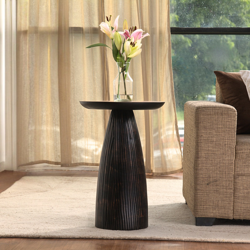 Mid-Century Farmhouse Cottagecore Round Wood Accent Drink Table