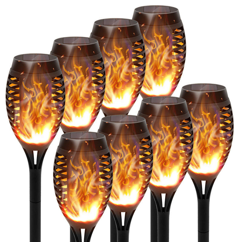 The Holiday Aisle® 8pcs Outdoor Solar Torch Flame Lights for Garden Decor, Orange