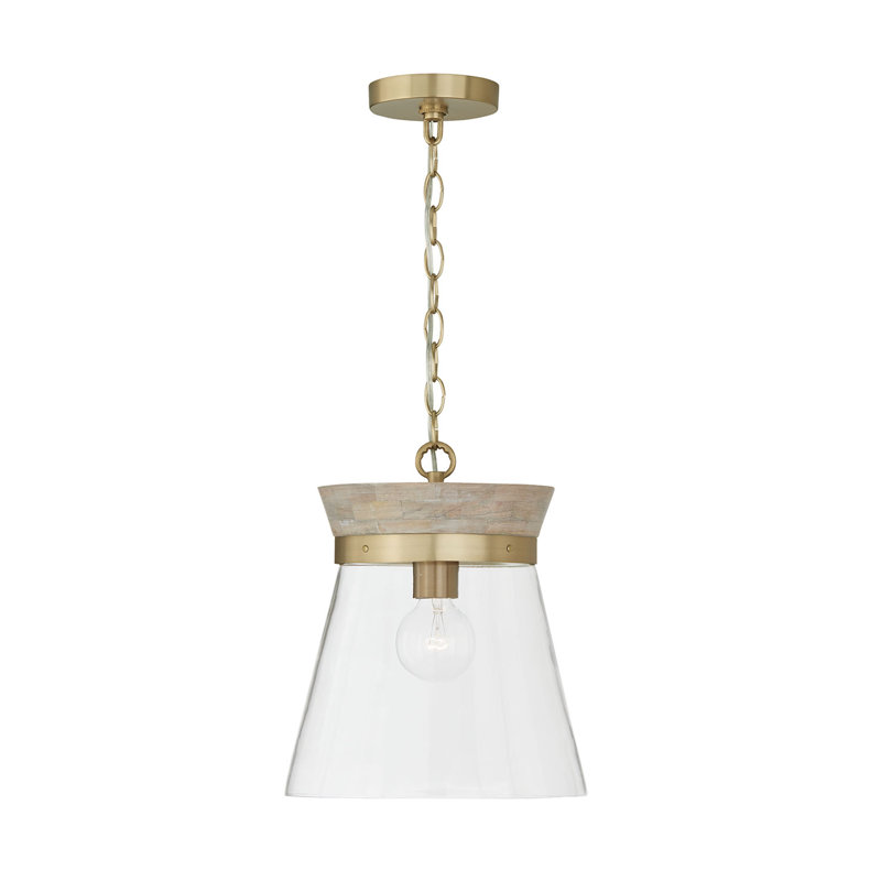 Finn 1 - Light White Wash/Matte Brass Bell Pendant