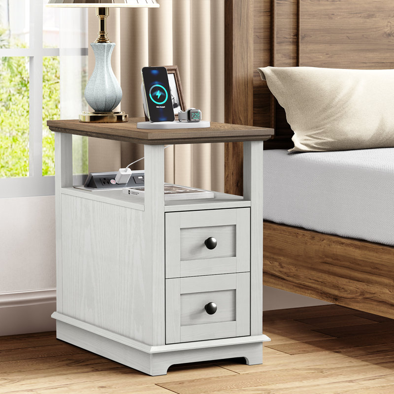 2 Drawers Bedroom Nightstands with Storage and Fast Charging Station