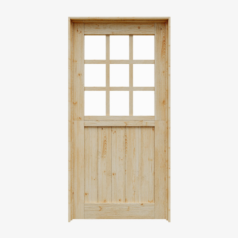 Qucik assemble Jamb, Not Prehung, Unfinished Dutch Door, 9 Lite Half Clear Glass Split Single Door Slab With Natural Pine Wood Color