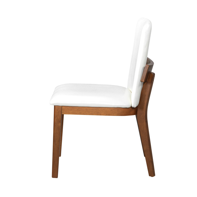 Modern Walnut-Finish Hardwood & Glossy PU Leather Upholstered Dining Chairs Set of 2