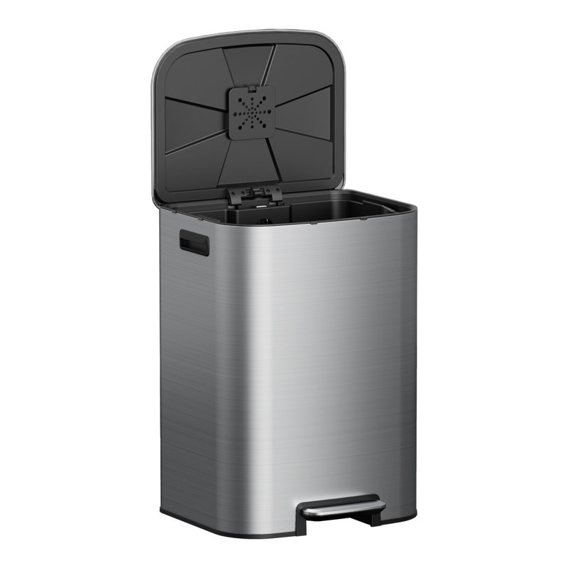 Ksskss 16 Gallon Kitchen Trash Can With Lid, 60L Stainless Steel Step Garbage Bin With Removable Inner Bucket, Side Handles, Deordorizer Compartment, Soft Close (Silver)