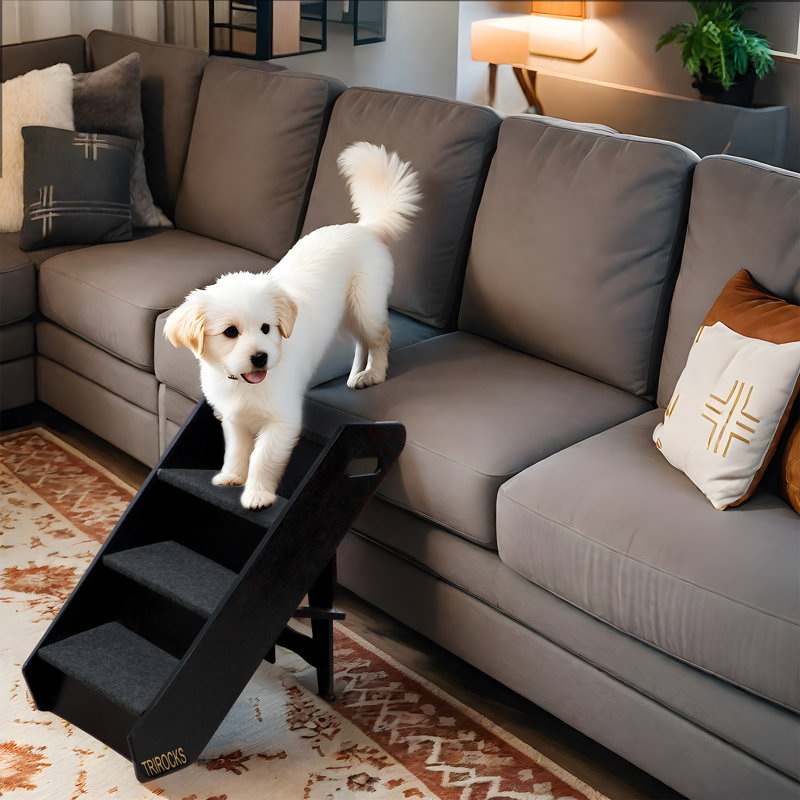 Wood Pet Stairs/Pet Steps - Foldable 4 Levels Dog Stairs & Ramp Perfect for Beds and Cars