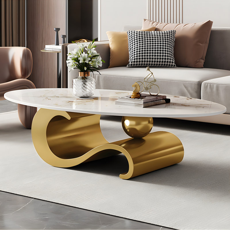 Luxury Oversize 51.2'' L Oval Coffee Table with Musical Note Base–Modern Accent Piece for Living Room Decor
