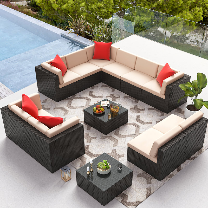 12 Pieces Rattan Patio Furniture Conversation Set Outdoor Sectional Sofa for Backyard