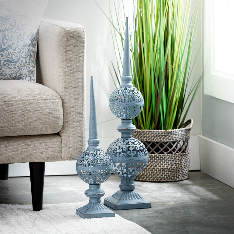 Metal Tabletop Finial Set of 2, 26"H & 18.5"H; Blue (Set of 2)