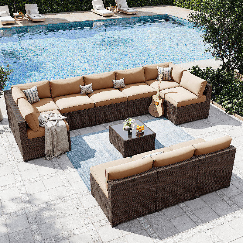 11-person Outdoor Rattan Wicker Sectional Seating Group With Cushions