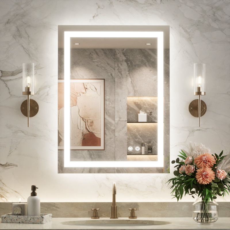 Cardier Front&Backlit Wall Mount Bathroom Led Vanity Mirror with 3 Color Adjustment Shatterproof Tempered Glass