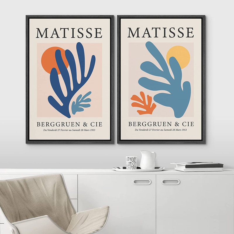 Classical Artwork " Matisse Berggruen And Cie Blue Orange Floral Plant Sun Collage " by Henri Matisse 2 - Pieces