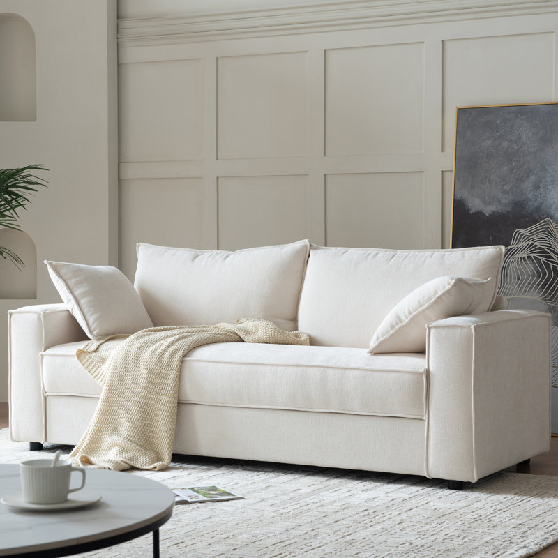 Alcantara 3-Seater 79.5'' Modern Upholstered Sofa with Square Armrests and 2 Throw Pillows