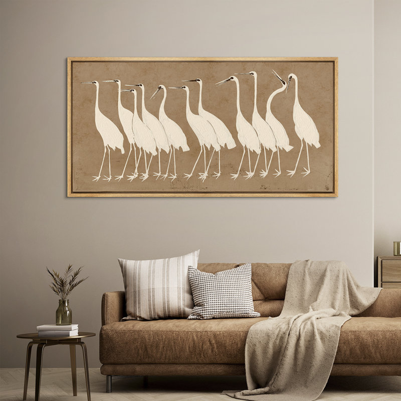 Brown Heron Bird Animal Vintage Retro Minimalist Extra Large Pictures Framed Canvas Print Wall Art