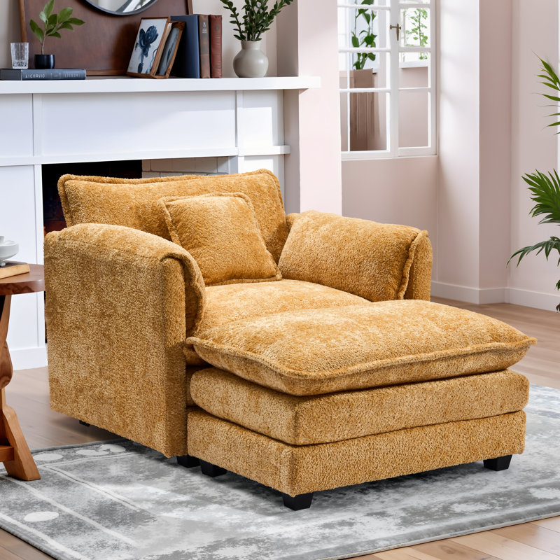 Oversized Chair With Ottoman - Comfy Chenille Accent Chair, Single Sofa Chair, Large Upholstered Armchair With Extra Thick And Deep Seat Lounge Cloud Chair For Apartment Living Room