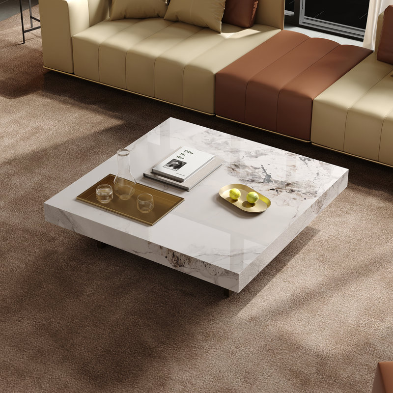 Danery Faux Marble Square 42" Coffee Tables 2 Legs Cocktail Tables with a Tray