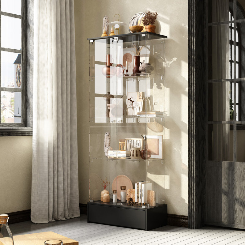 71'' H X 27.6'' W Transparent Display Bookcase With Drawer And Lock