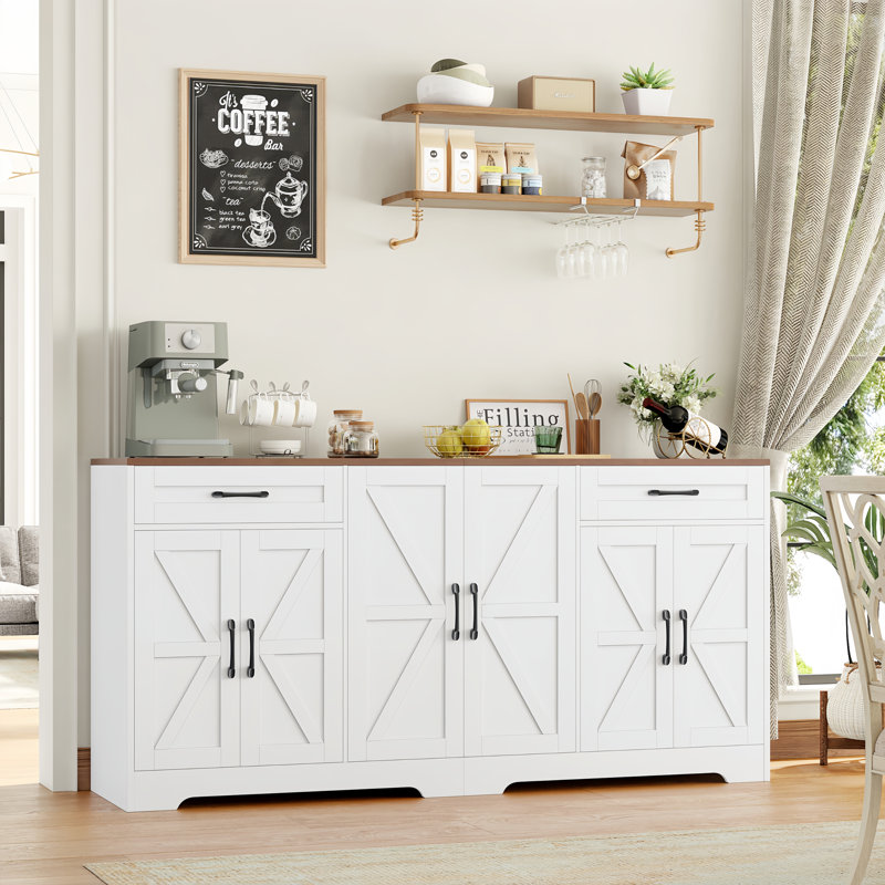 71'' Large Farmhouse Sideboard with Adjustable Shelves and 2 Large Drawers
